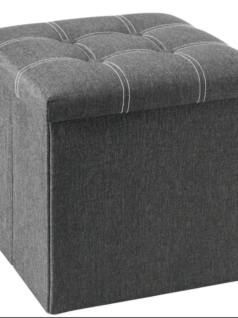 Tufted Fabric Storage Cube Ottoman in Charcoal Gray